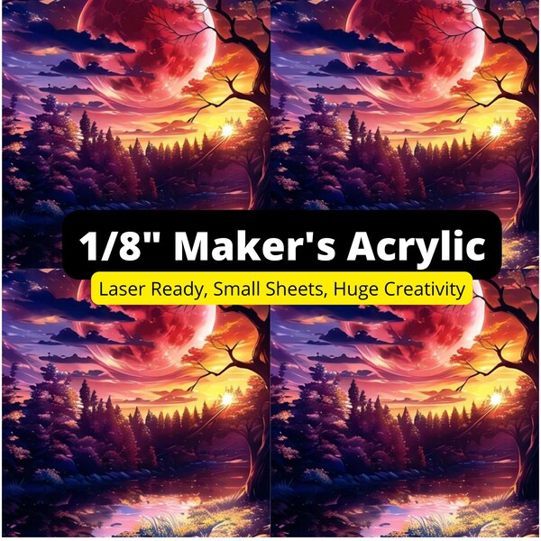 1/8" Seclusions Pattern Print Maker's Acrylic Forest Moon River Sunrise Vibrant Colorful Small Sheets for Crafters, Jewelry Makers