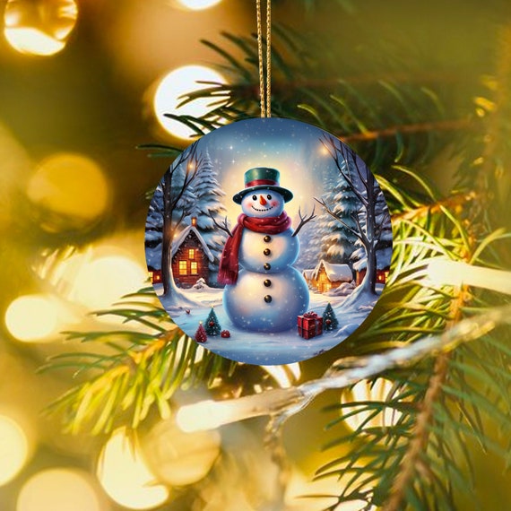 Winter Wonderland Snowman Clear Acrylic Ornaments with Double-Sided Vibrant  Art Prints - Unique Holiday Decorations Christmas Theme
