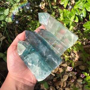 high quality green fluorite medium size towers all with rainbows, you pick: amazing green fluorite specimens