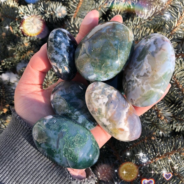 colorful moss agate palm stones