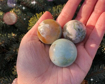 green flower agate medium size spheres