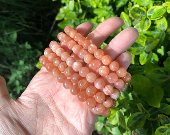 glimmering peach sunstone amazing quality beaded bracelets, peach sunstone bracelet, high quality crystal