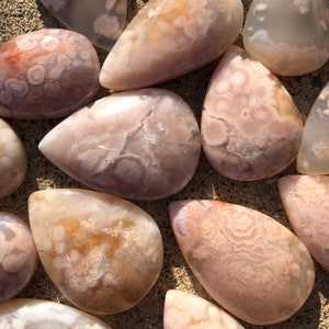 flower agate cabochon, high quality flower agate pendants, tear drop shape