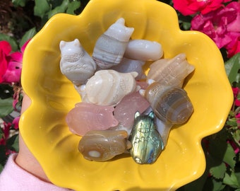you choose: totoro agate, labradorite, and rose quartz crystal carvings | studio ghibli my neighbor totoro crystal carving