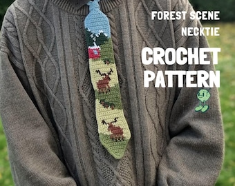 Patrón de crochet para corbata con escena de bosque