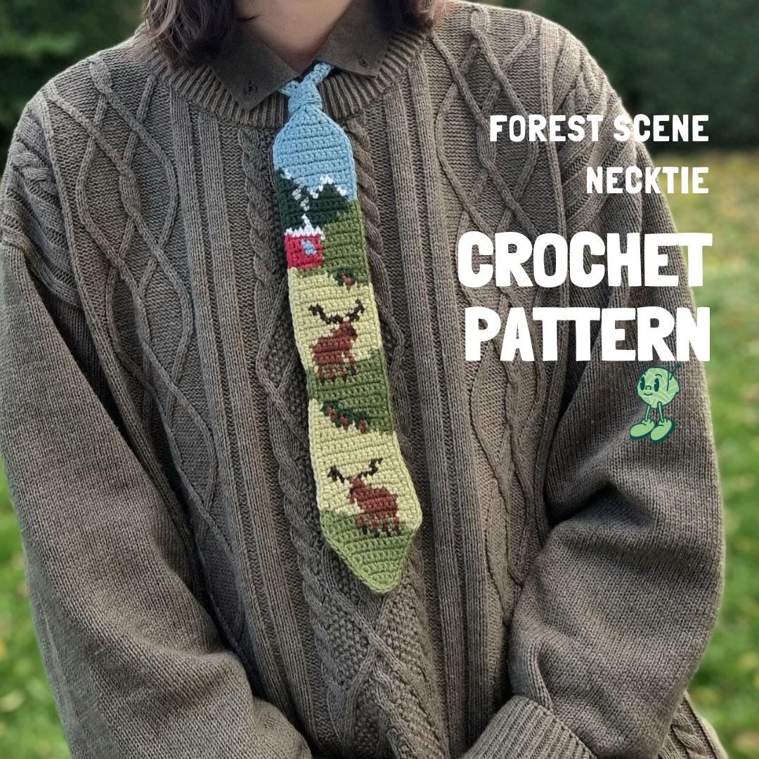 17 Tie Crochet Patterns for Stylish Handmade Gifts and Clever Accessories 11 Forest scene necktie crochet