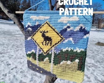 Patrón de tapiz de crochet "Cuidado con el alce"