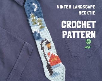 Patrón de crochet para corbata con paisaje invernal