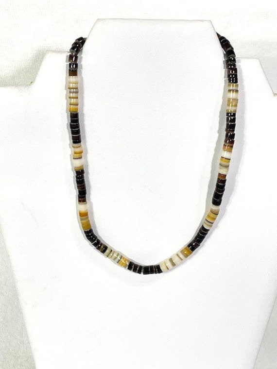 1970's black and tan shell heishi necklace. - image 1