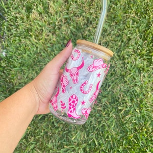 Cowgirl Glass Cup, Boho Tumbler, Iced Coffee Cup, Glass Coffee Cup, Glass Cup, Western, Boho Glass Coffee Cup, Cowgirl Cup, Rodeo, Cowboy.