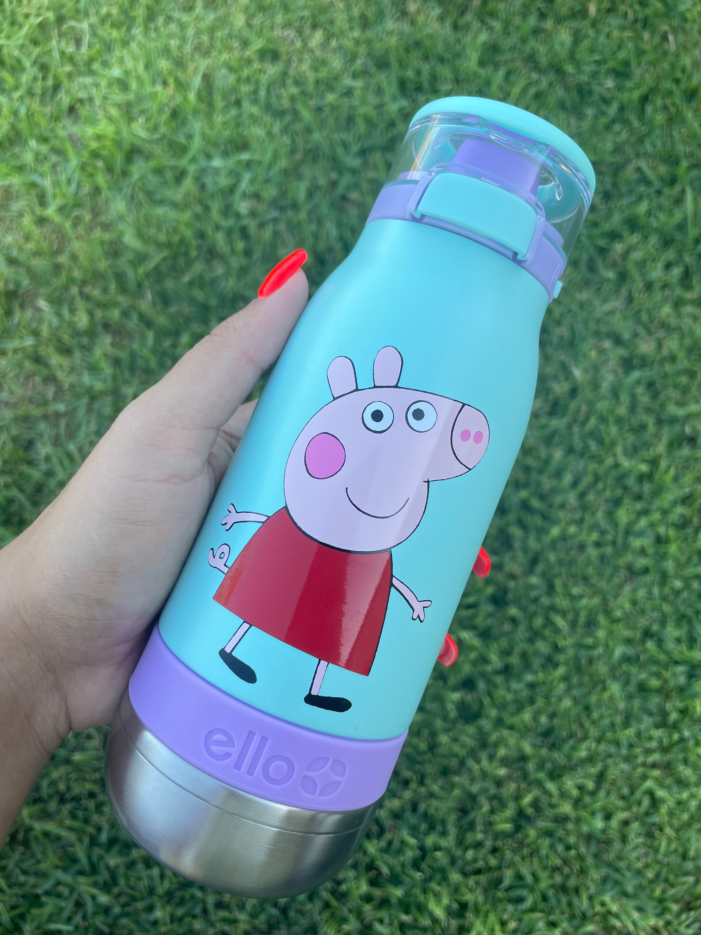 Kids Peppa Pig Cup Leak-proof Girl Water Bottle 14 Oz Peppa Pig Party Favor  Back to School Peppa Pig Tumbler BPA Free Peppa Personalized 