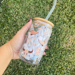 Cowgirl Glass Cup, Boho Tumbler, Iced Coffee Cup, Glass Coffee Cup, Glass Cup, Western, Boho Glass Coffee Cup, Cowgirl Cup, Rodeo, Cowboy.