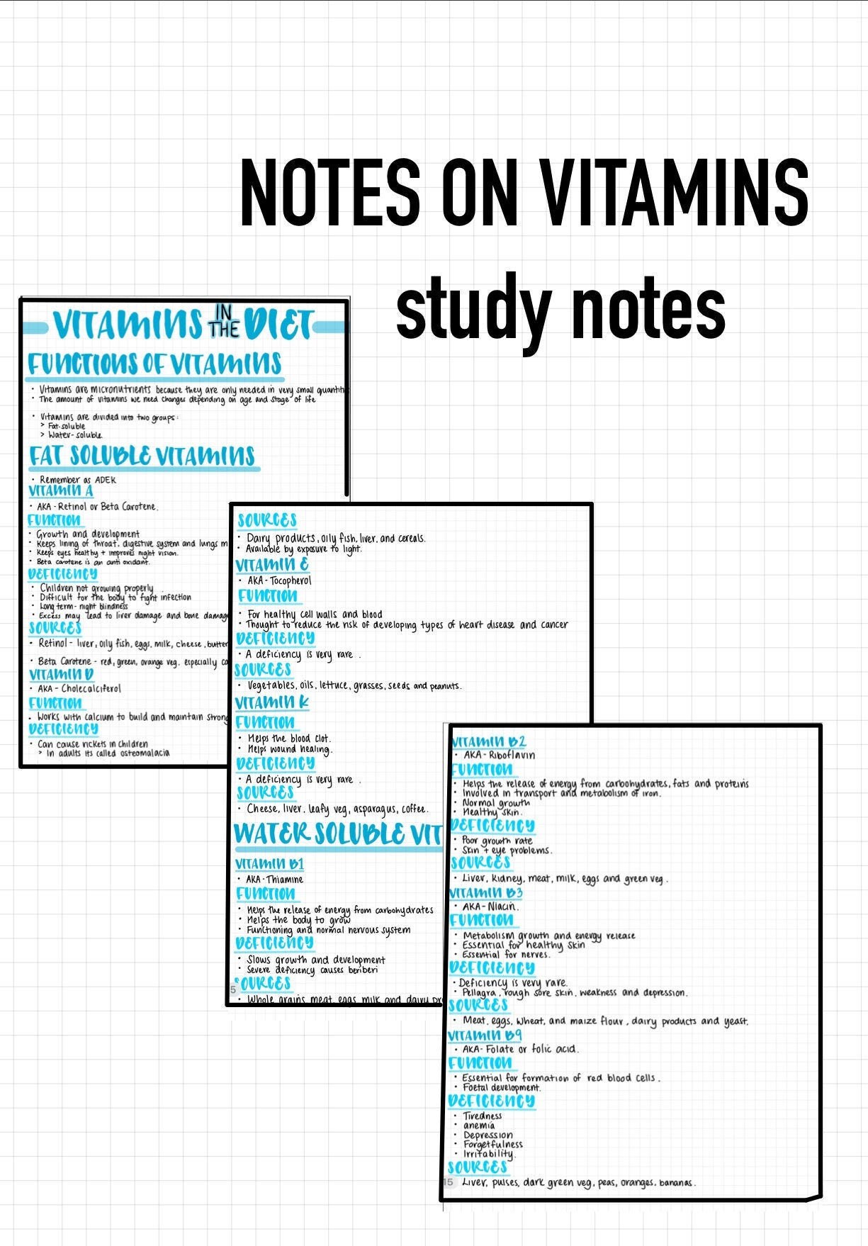 GCSE OCR VITAMIN food notes Etsy