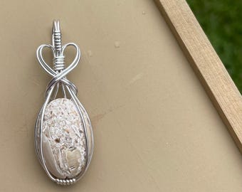 Handmade Wire Wrapped Seashell Stone Necklace Pendant