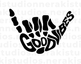 Segno scheletro Shaka SVG, mano scheletro Good Vibes svg, Halloween svg, download digitale/istantaneo, file Svg per Cricut, file di taglio svg, png, jpg