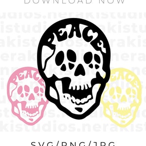 Peace Skull SVG, Love Skeleton SVG, Groovy Hippie Pastel Skull Clip Art Halloween SVG, Digital/Instant Download, Cut file svg,png,jpg