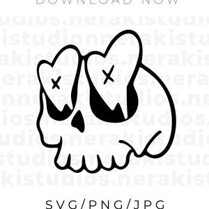 Love Sick Skull SVG, Heart Eyes Skull Skeleton svg, Heart Doodle SVG, Digital/Instant Download Halloween for Cricut, Cut file svg, png, jpg