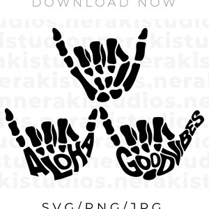 VALUE PACK Shaka Skeleton Hand svg, Aloha Good Vibes, Hawaii Skull SVG Bundle, Digital Download Svg files for Cricut, Cut file Sticker Decal