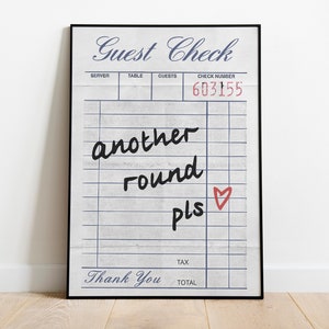 Trendy Guest Check Print, Guest Check Wall Art, Guest Check Receipt, Kitchen Print, Retro Poster, Guest Check Poster, Bart Cart Art Poster