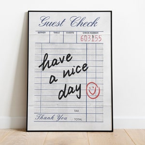 Guest Check Print, Guest Check Poster, Retro Guest Check Print Download, Have a Nice Day Wall Art, Modern Aesthetic Dorm Poster, Trendy Art