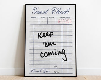 Guest Check Poster, Trendy Retro Wall Art, Guest Check Print, Preppy Funky Decor, Bedroom Wall Art, Bar Cart Print Decor, Digital Download