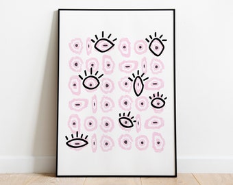 Abstract Evil Eye Print, Wall Decor, Blush Pink Watercolor Poster, Digital Printable, Aesthetic Eye Illustration, Trendy Minimal Dorm Art