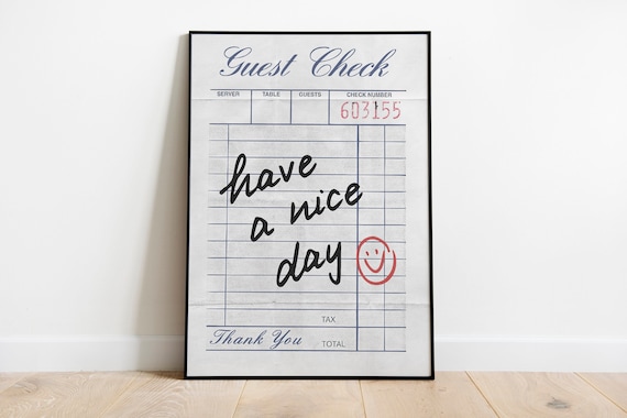 Guest Check Print, Guest Check Poster, Retro Guest Check Print Download, Have a Nice Day Wall Art, Modern Aesthetic Dorm Poster, Trendy Art