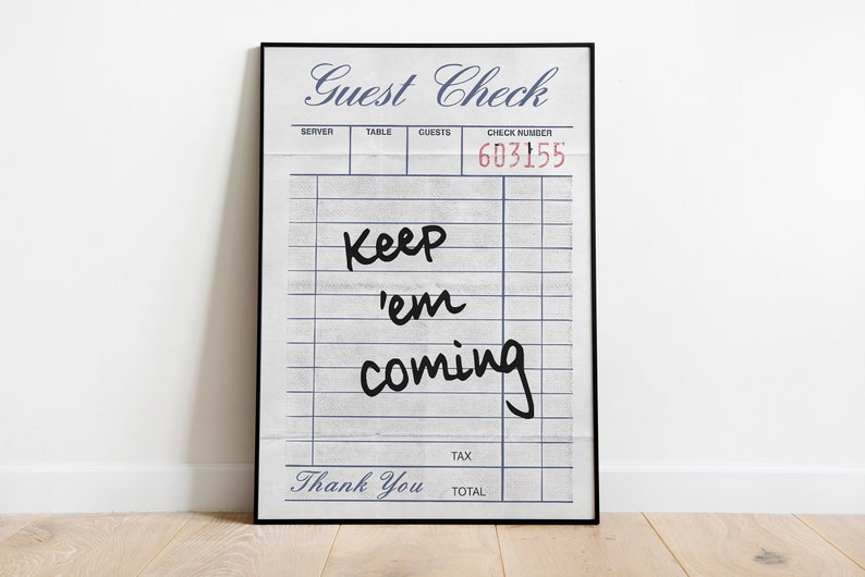Guest Check Poster Trendy Retro Wall Art Guest Check Print Etsy