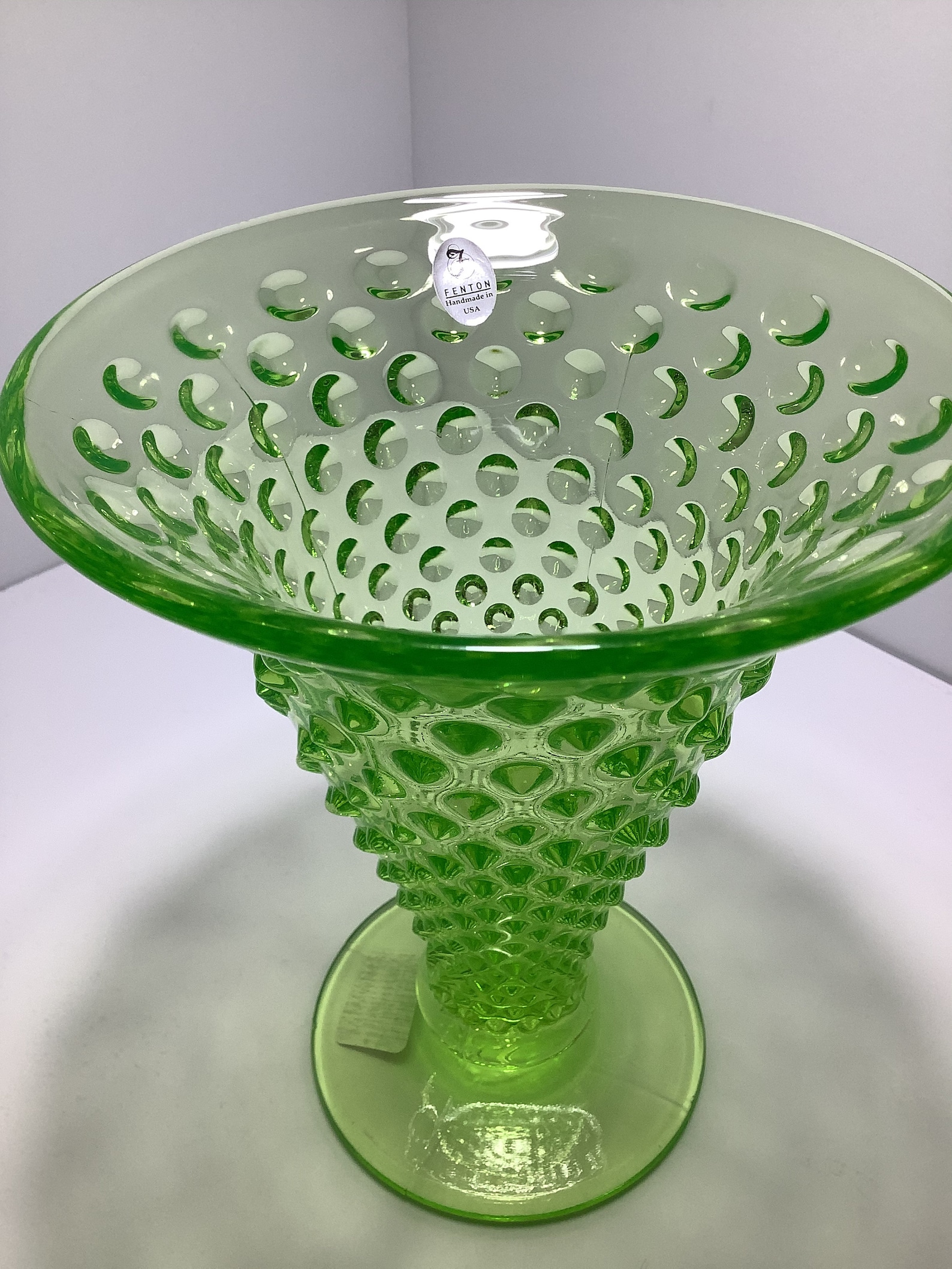 Fenton Green Uranium Glass Hobnail Vase Etsy