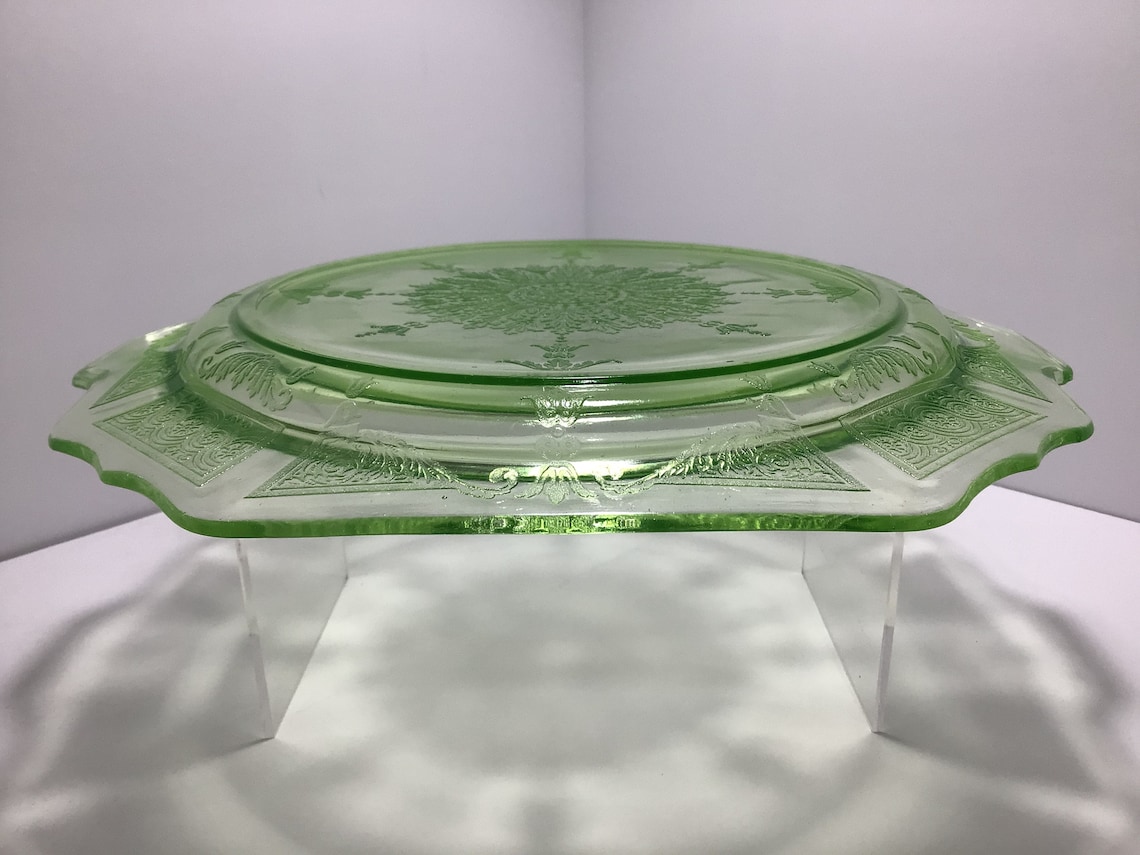 Vintage Anchor Hocking Green Uranium Glass Plate Princess Etsy