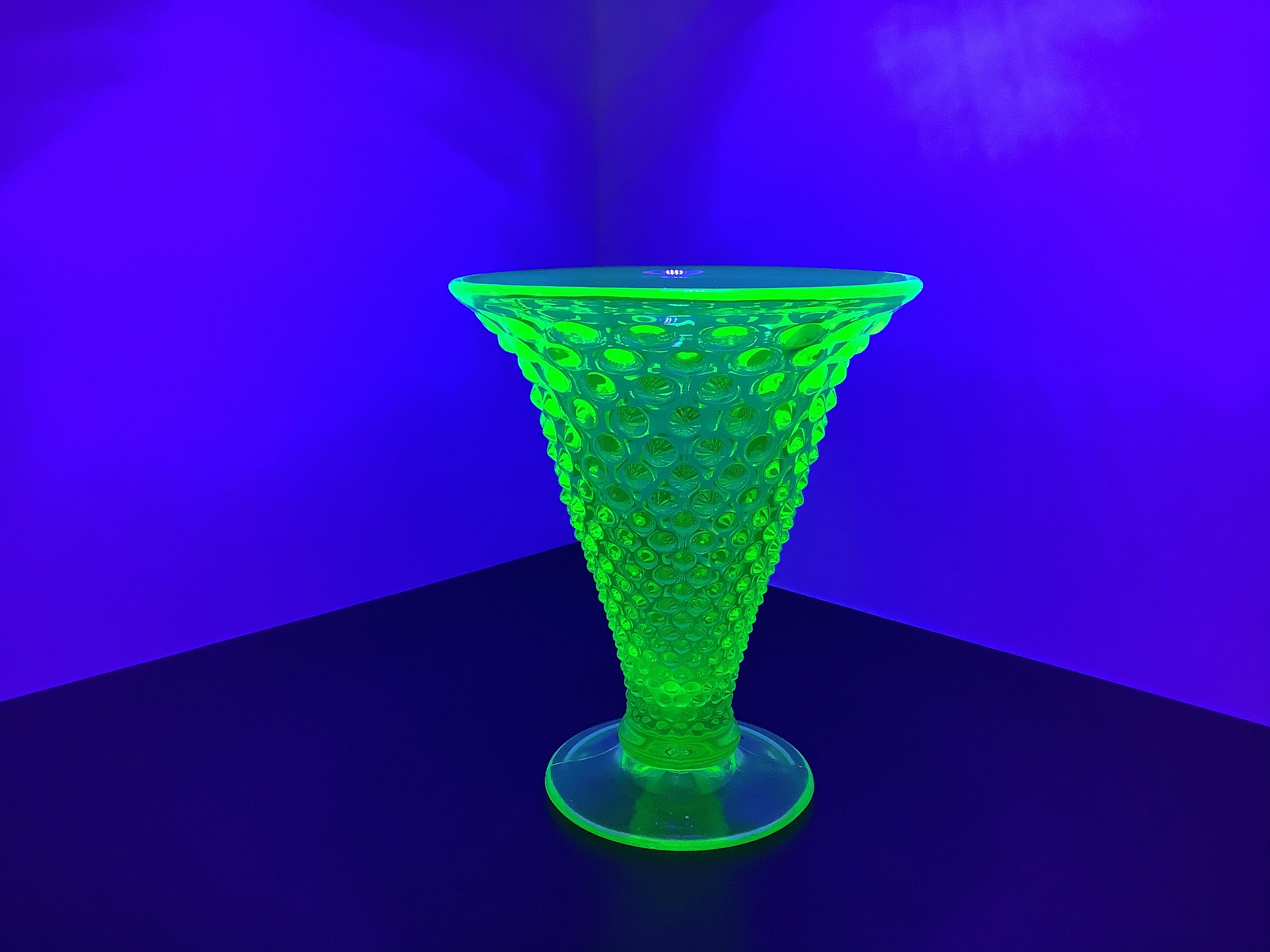 Fenton Green Uranium Glass Hobnail Vase Etsy