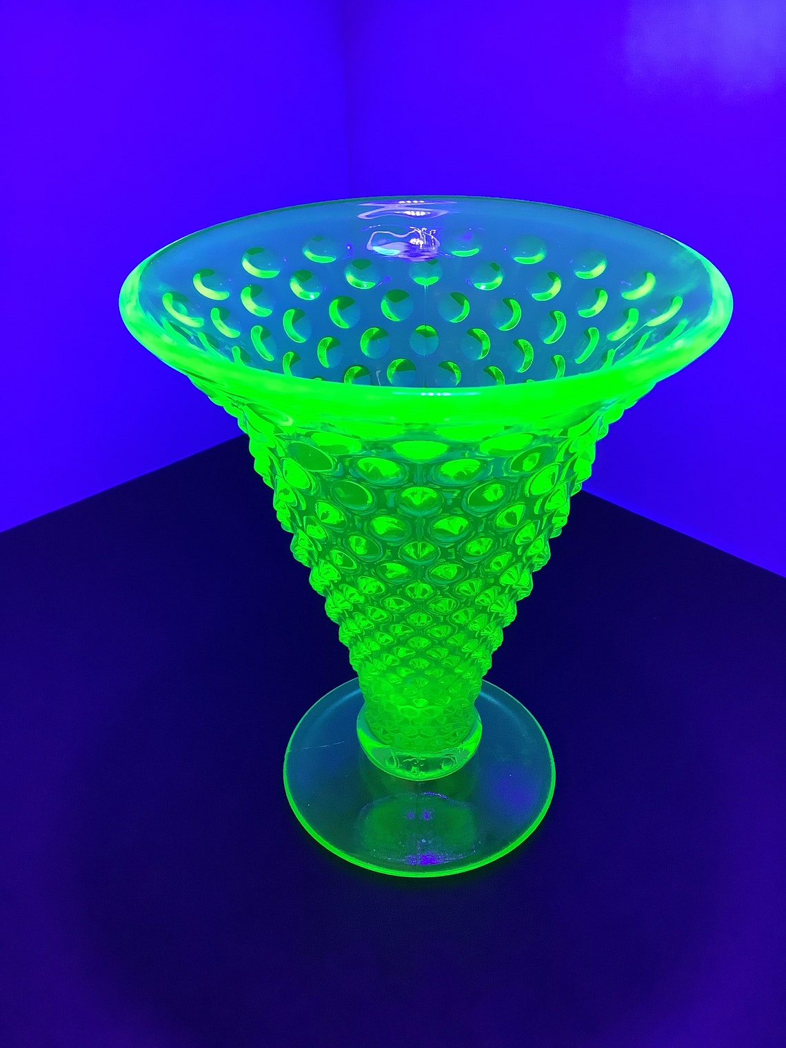 Fenton Green Uranium Glass Hobnail Vase Etsy