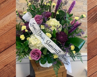 Cinta personalizada / Funeral / Arreglo floral / Cinta conmemorativa / Impresión personalizada con su mensaje / Pancarta de satén / Graduación