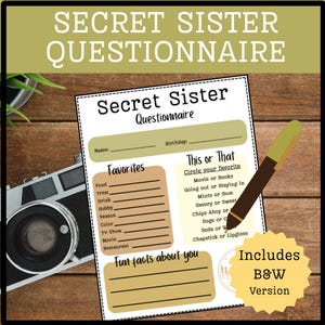Secret Sister Questionnaire, LDS Girls Camp Secret Sister Form, Girls Camp Secret Sister List, LDS Young Women&#39;s Camp, Girls Camp 2025, Pack