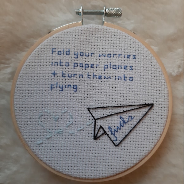 Worries Quote Counted Cross Stitch Sampler Pattern, Modern Cross Stitch, Paper Planes, Funny, Fuck, Mental Health, Anxiety PDF