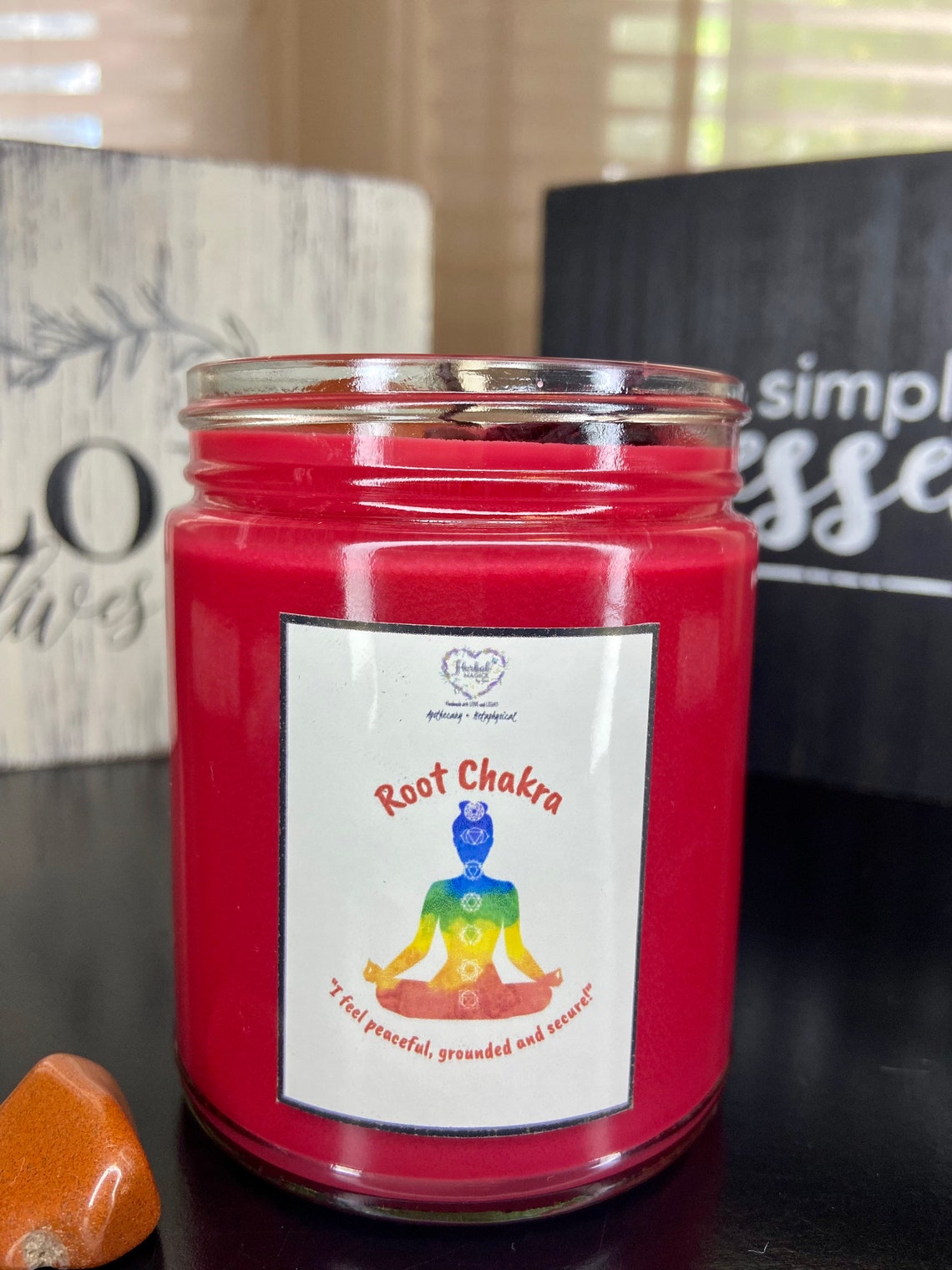 Root Chakra Balance Candle Chakra Candles Genuine crystals Etsy