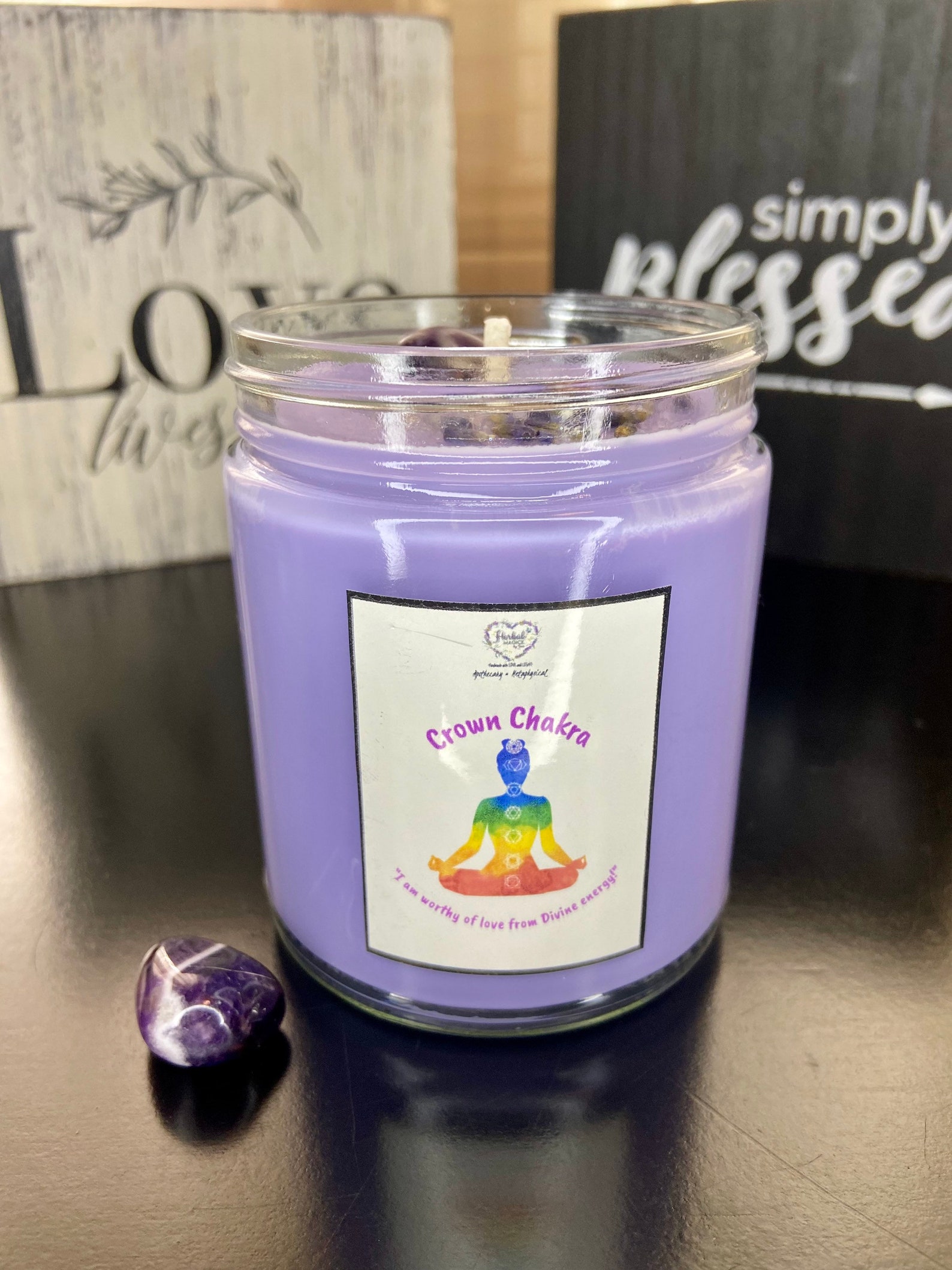 Crown Chakra Balance Candle Genuine crystals Meditation Etsy