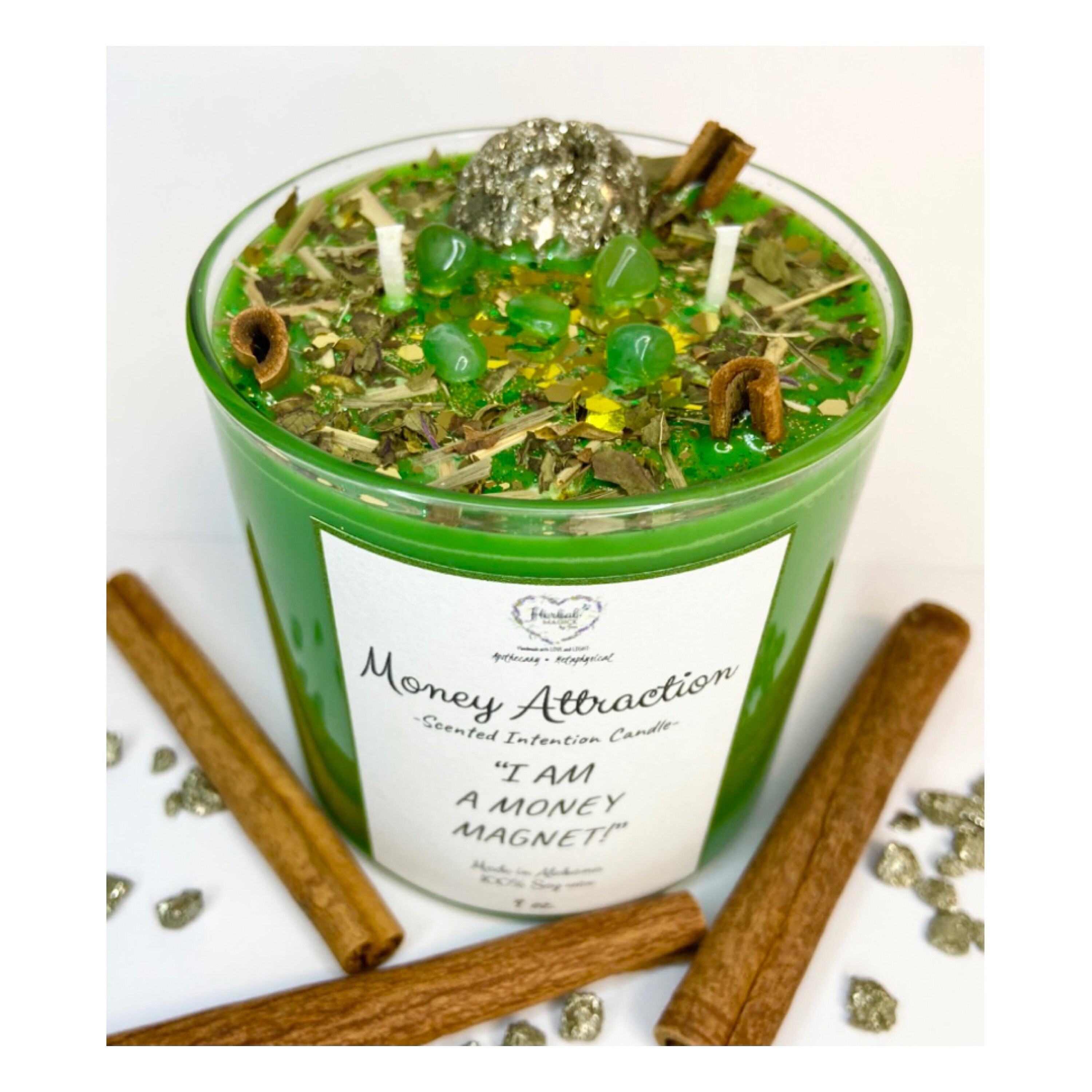 Money Attraction Intention Candle | Soy Wax | Genuine crystals | Mone…