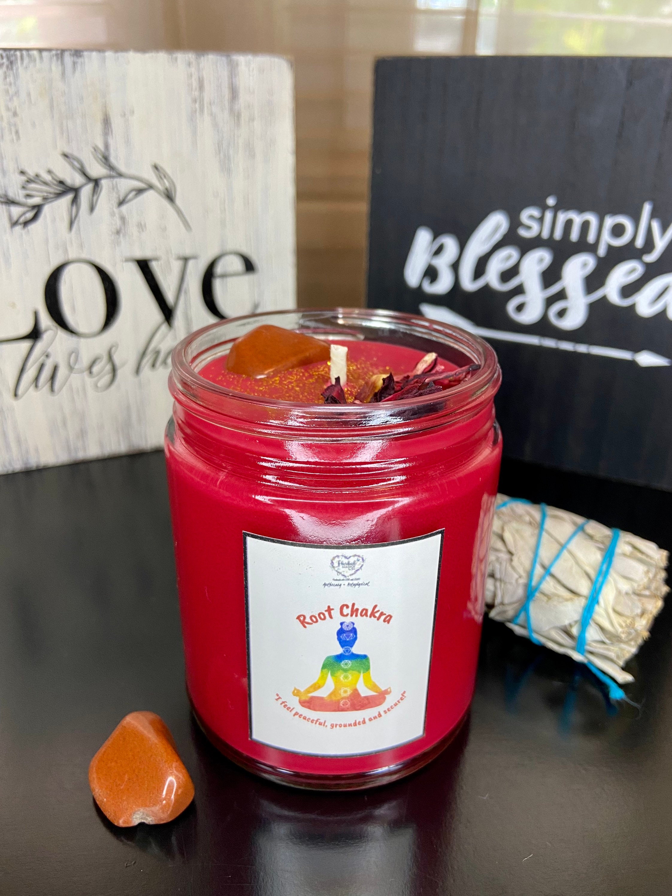 Root Chakra Balance Candle Chakra Candles Genuine crystals Etsy