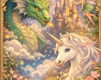 Fantasy Creatures Malbuch - 40 druckbare PDF-Seiten | Drachen, Einhörner, Feen & Fabeltiere