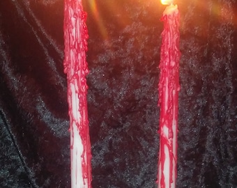 BLOODY HALLOWEEN CANDLES (pair), Bloody Taper candles, Bleeding Candles, Taper Candles, Vampire Candles, Goth Decor, Altar, Spooky Candles