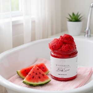 8 OZ WATERMELON Body Scrub Foaming Exfoliating Cleansing Sugar Scrub face and body polish whipped Sugar Scrub almond oil Natural Body Scrub