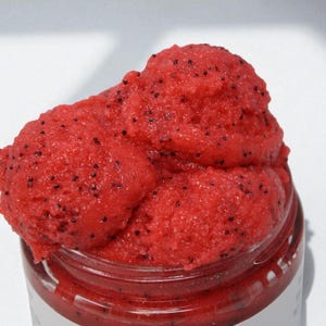 WATERMELON Foaming Exfoliating Cleansing Sugar Scrub gentle with poppyseeds for face & body polish whipped Sugar Scrub olive oil Body Scrub