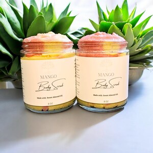 2 GLÄSER MANGO Körperpeeling Schaumpeeling Reinigung Zuckerpeeling Gesicht und Körper polieren Zuckerpeeling Mandelöl Natürliche Körperpeeling