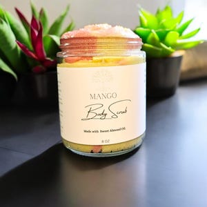 8 OZ MANGO Body Scrub Foaming Exfoliating Cleansing Sugar Scrub face and body polish whipped Sugar Scrub almond oil MANGO Natural Body Scrub