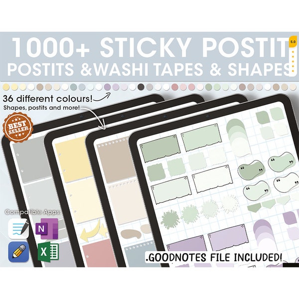 1000+ Goodnotes STICKY POSTIT, sticker note, sticky postit, digital planner sticker, planner sticky note, digital notes, pre-cropped sticker