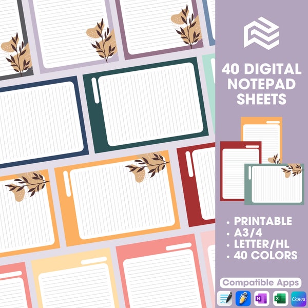 40 DIGITAL NOTEPAD SHEET, goodnotes sheet, notability sheet, colorful note sheet, gray note sheet, minimalistic note, A4/A5/Half/Letter
