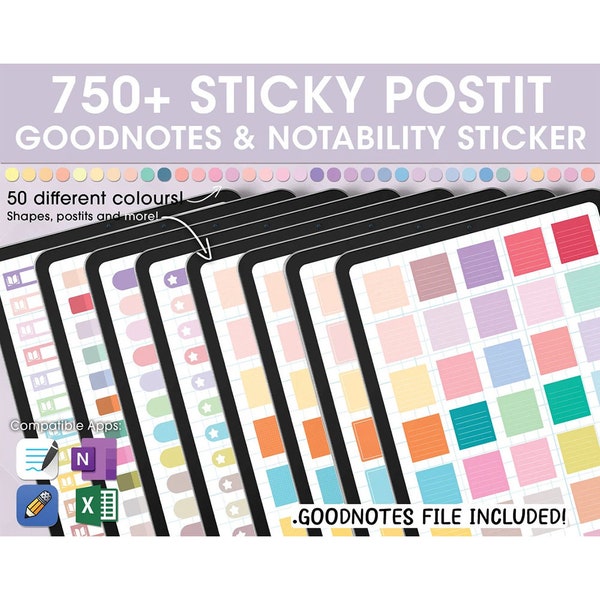 750+ Goodnotes STICKY POSTIT, sticker note, sticky postit, digital planner sticker, planner sticky notes, digital notes, precropped sticker