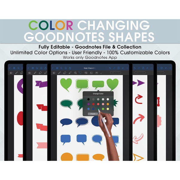 COLOR CHANGING Goodnotes Shapes, magic stickers, sticky postit, digital planner sticker, goodnotes elements, digital notes, color editable