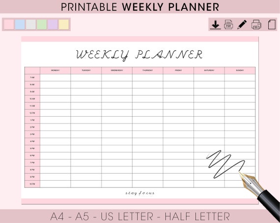 Printable Weekly Planner Weekly Planner Weekly Task Tracker | Etsy